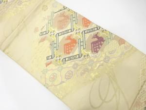 アンティーク　桧扇に有栖川文様織り出し袋帯（材料）